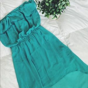 Strapless teal dress